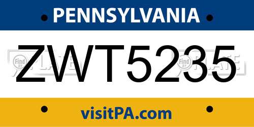 ZWT5235 Pennsylvania License Plate