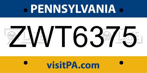 ZWT6375 Pennsylvania License Plate