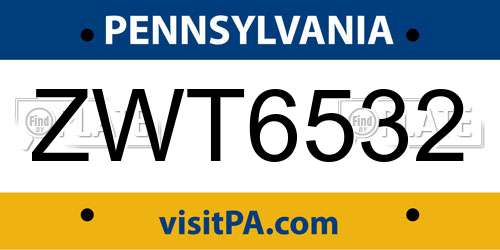 ZWT6532 Pennsylvania License Plate