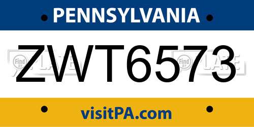 ZWT6573 Pennsylvania License Plate