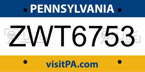 ZWT6753 Pennsylvania License Plate