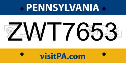ZWT7653 Pennsylvania License Plate