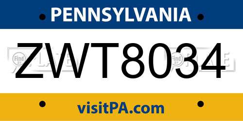 ZWT8034 Pennsylvania License Plate