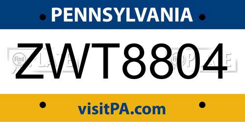 ZWT8804 Pennsylvania License Plate