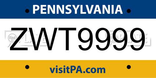 ZWT9999 Pennsylvania License Plate