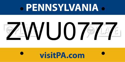 ZWU0777 Pennsylvania License Plate