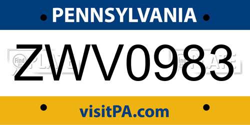 ZWV0983 Pennsylvania License Plate