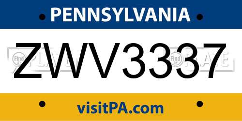 ZWV3337 Pennsylvania License Plate