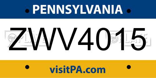 ZWV4015 Pennsylvania License Plate