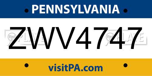ZWV4747 Pennsylvania License Plate