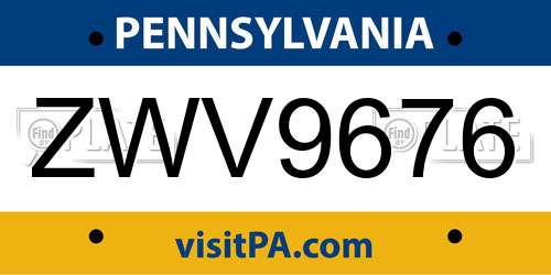 ZWV9676 Pennsylvania License Plate