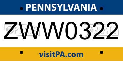 ZWW0322 Pennsylvania License Plate