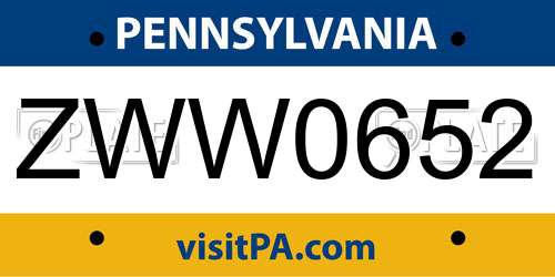 ZWW0652 Pennsylvania License Plate