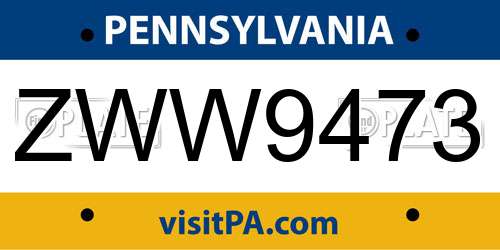 ZWW9473 Pennsylvania License Plate