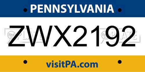 ZWX2192 Pennsylvania License Plate