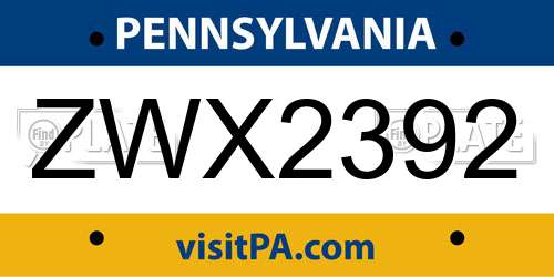 ZWX2392 Pennsylvania License Plate