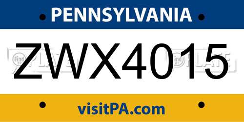 ZWX4015 Pennsylvania License Plate