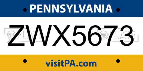 ZWX5673 Pennsylvania License Plate