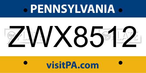 ZWX8512 Pennsylvania License Plate