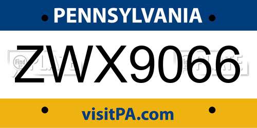ZWX9066 Pennsylvania License Plate