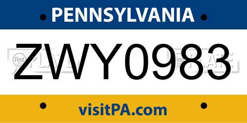 ZWY0983 Pennsylvania License Plate