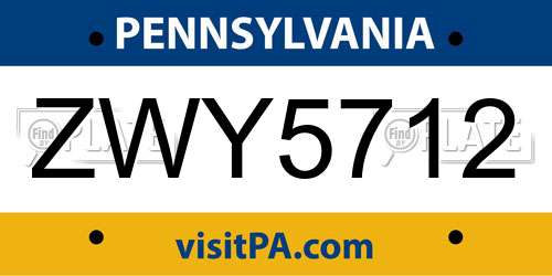 ZWY5712 Pennsylvania License Plate
