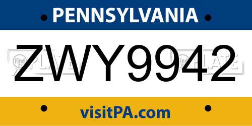 ZWY9942 Pennsylvania License Plate