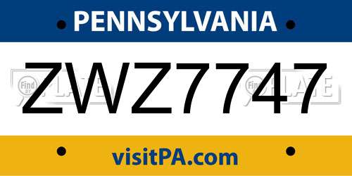 ZWZ7747 Pennsylvania License Plate
