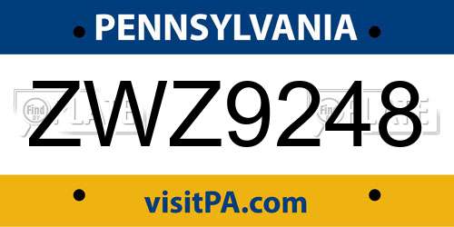 ZWZ9248 Pennsylvania License Plate
