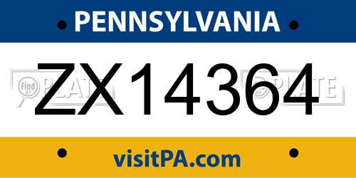 ZX14364 Pennsylvania License Plate