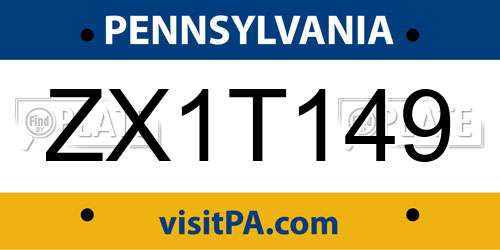ZX1T149 Pennsylvania License Plate