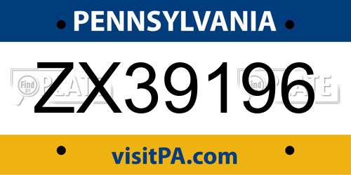 ZX39196 Pennsylvania License Plate