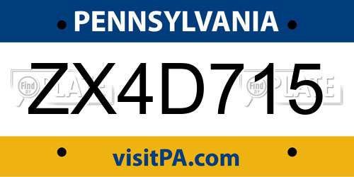 ZX4D715 Pennsylvania License Plate
