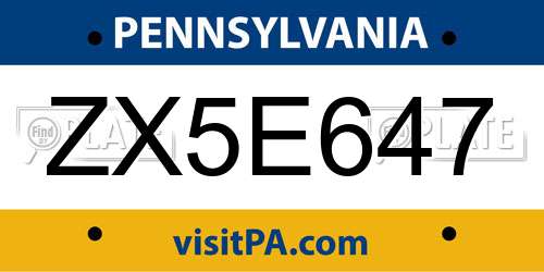 ZX5E647 Pennsylvania License Plate