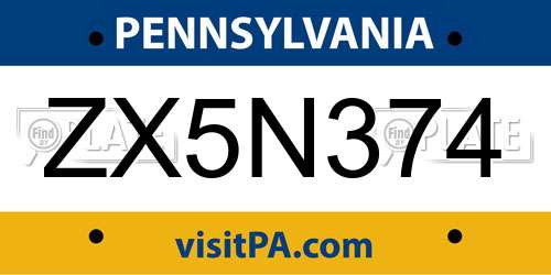 ZX5N374 Pennsylvania License Plate