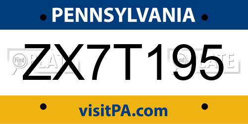 ZX7T195 Pennsylvania License Plate