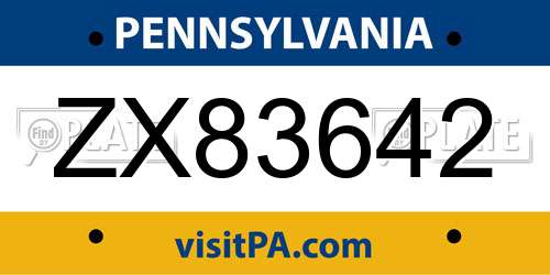 ZX83642 Pennsylvania License Plate