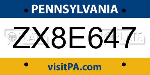 ZX8E647 Pennsylvania License Plate