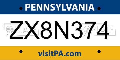 ZX8N374 Pennsylvania License Plate