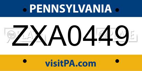 ZXA0449 Pennsylvania License Plate
