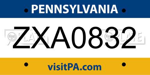 ZXA0832 Pennsylvania License Plate