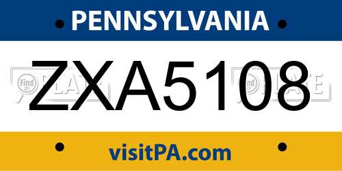 ZXA5108 Pennsylvania License Plate