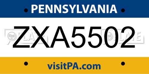 ZXA5502 Pennsylvania License Plate
