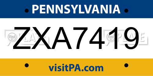 ZXA7419 Pennsylvania License Plate