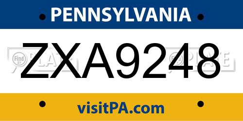 ZXA9248 Pennsylvania License Plate