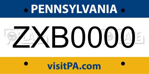 ZXB0000 Pennsylvania License Plate
