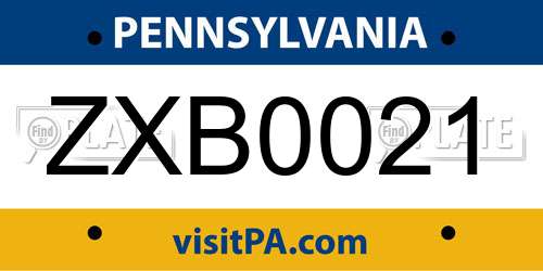 ZXB0021 Pennsylvania License Plate