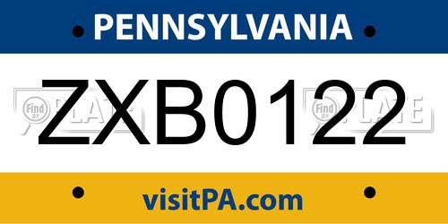 ZXB0122 Pennsylvania License Plate