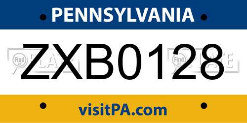 ZXB0128 Pennsylvania License Plate