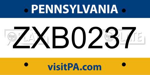 ZXB0237 Pennsylvania License Plate